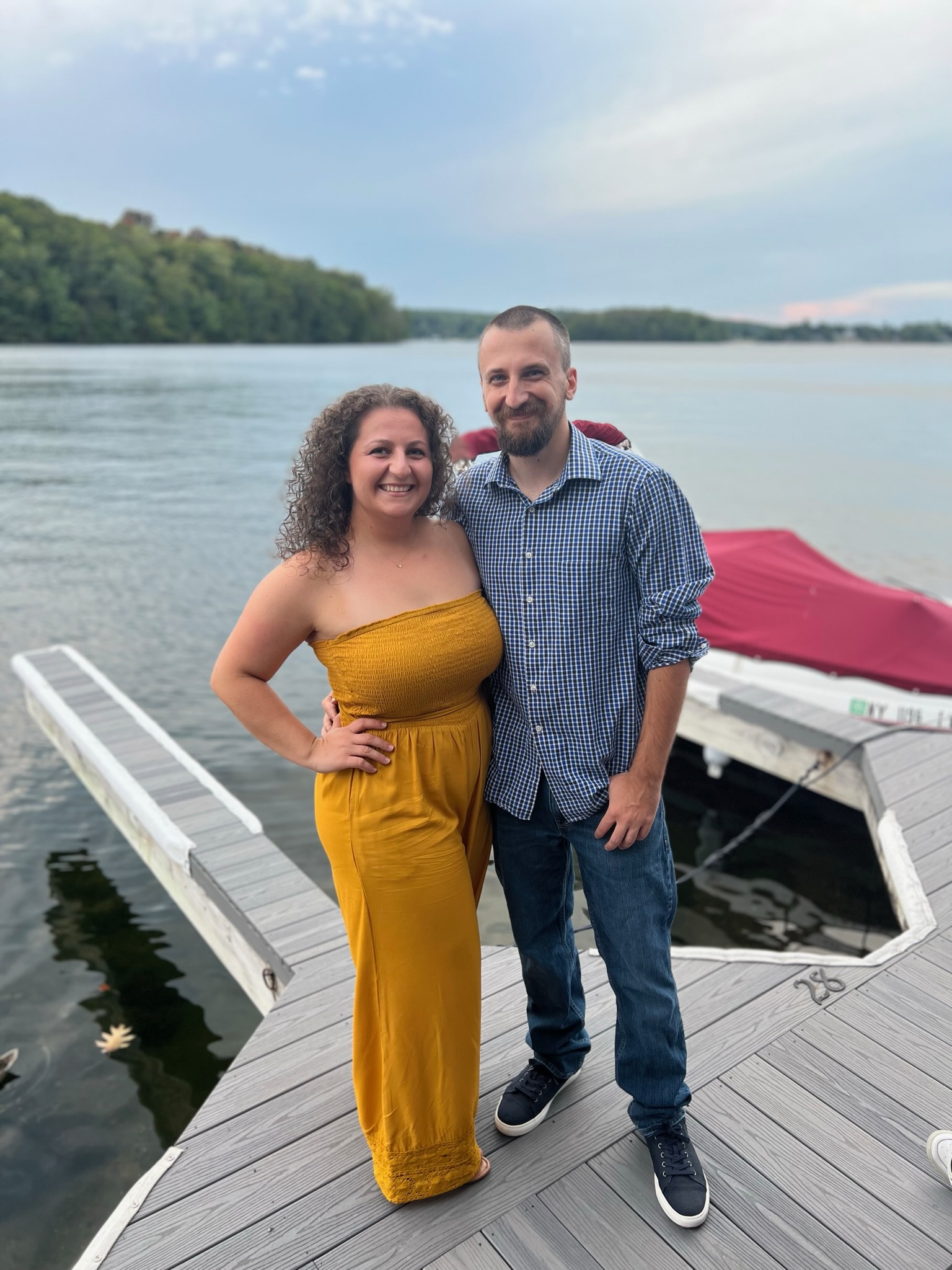Lakeside on the dock at sunset